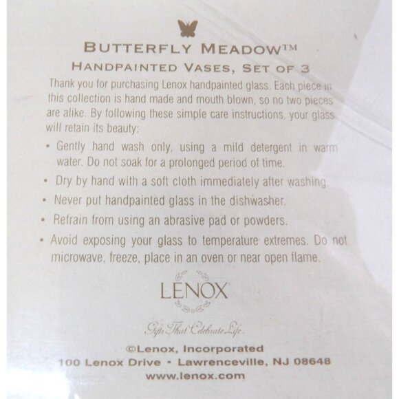 Lenox Butterfly Meadow Hand Painted Glass Vase Set of 3 NIB - Picture 7 of 7